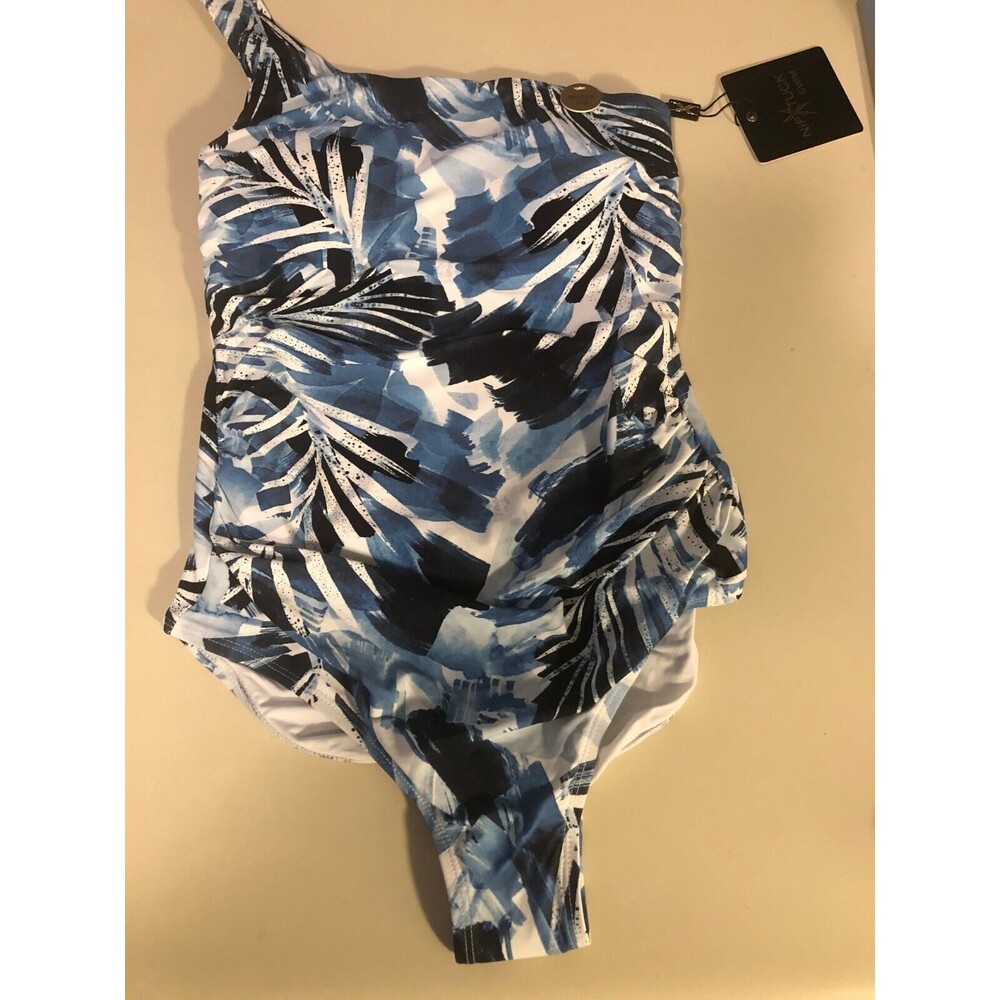 NipTuck Women's Rhonda Congo Lao Blue One Shoulder One Piece‎ Swimsuit Size 4